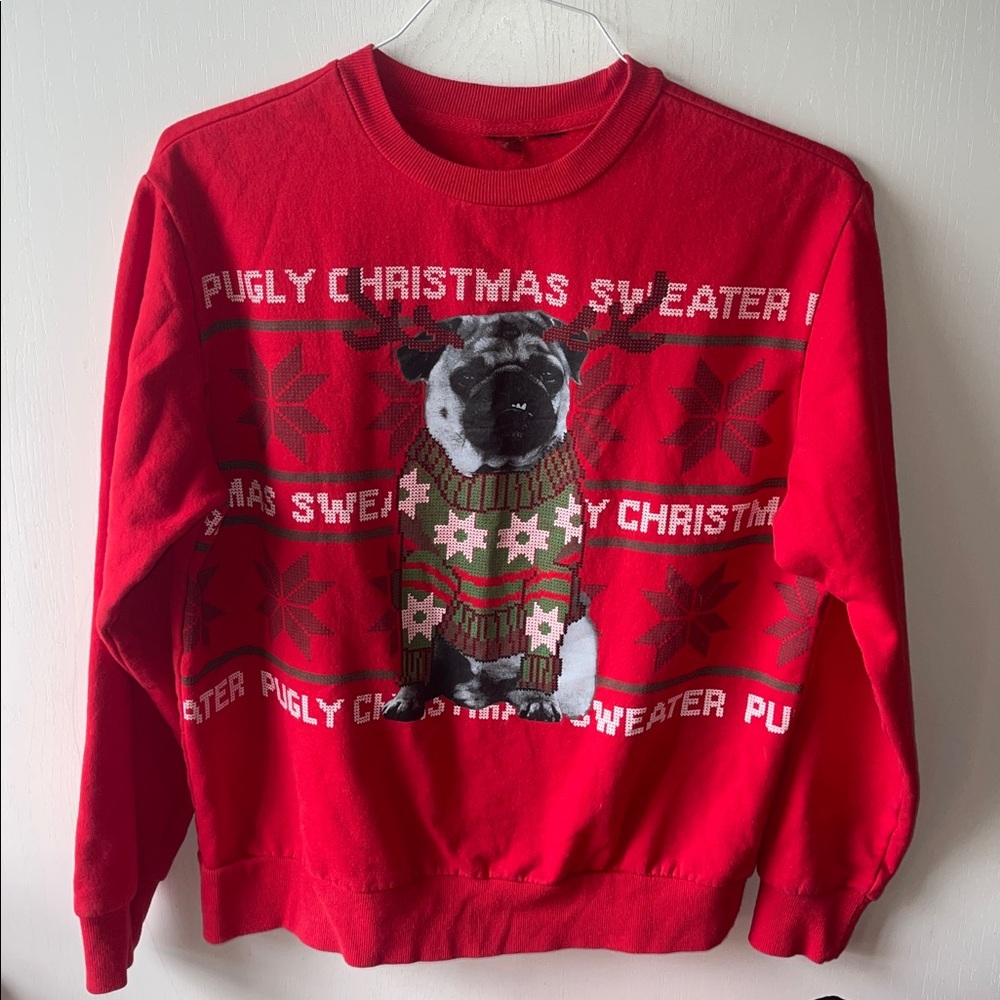 Holiday Time Ugly Christmas Sweater Pug Pet Dog Large Holiday Party
